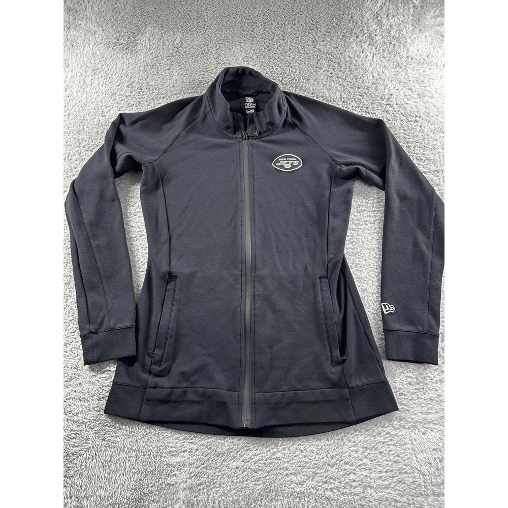 NY Jets Sweater Womens Fitted Full Zip Medium Black Minimal Patch Curvy Mock